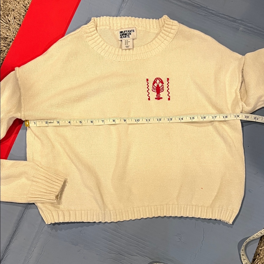 NEW Bouffants & Broken Hearts Cream Sweater with Red Lobster Embroidery